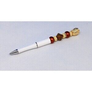 Beaded Pen - Brown, Orange, Gold, Beaded, Gift Idea, NEW